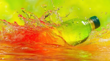 Poster - A green drink bottle sits amidst vibrant water splashing upwards