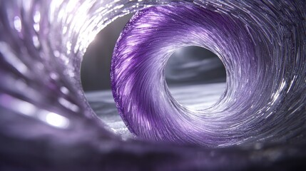 Poster - Abstract purple tunnel made of swirling reflective filaments and materials