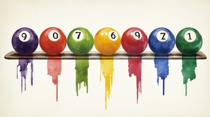 Poster - Colorful watercolor billiard balls with numbers on a shelf