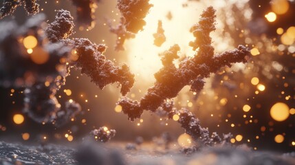Poster - Abstract render of complex microscopic biological structures in sunlight
