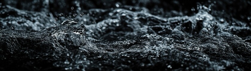 Poster - Water surface breaking with droplets in a dark environment setting