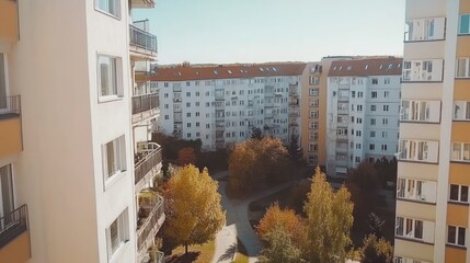 Poster - High angle view of buildings and autumn season foliage