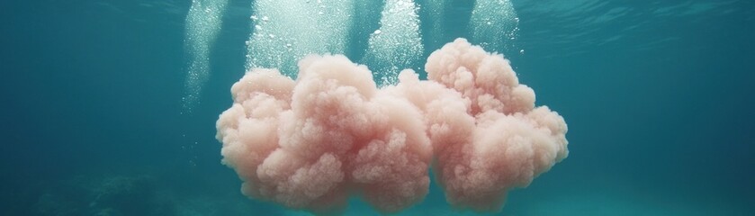 Poster - Underwater shot of cloudy substance surrounded by bubbles in sea