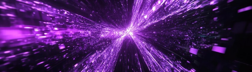 Poster - Abstract purple light beams appear to move toward a distant source
