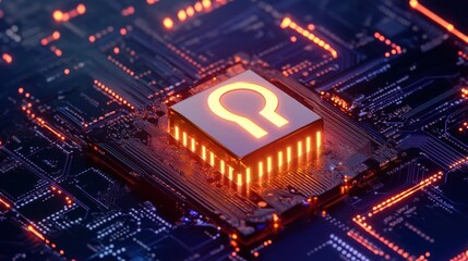 Poster - A brightly lit circuit board with a unique glowing symbol