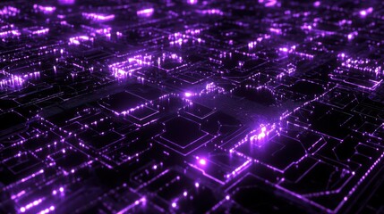 Poster - A purple glowing illustration of a complex circuit board pattern