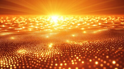 Aufkleber - A bright golden sun shines over a glowing wavy surface