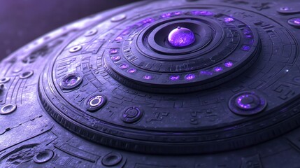 Poster - Close view of a futuristic purple disc shaped spacecraft