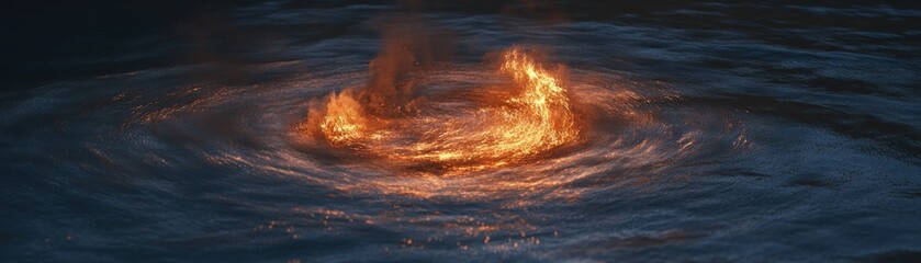 Poster - A swirling vortex of flames emerging from dark waters below