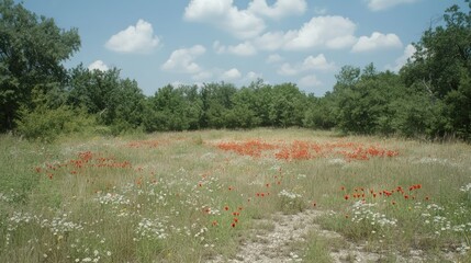 Aufkleber - A beautiful outdoor landscape with colorful wildflowers and trees