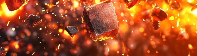 Poster - Floating fiery fragments and glowing particles in a dynamic composition