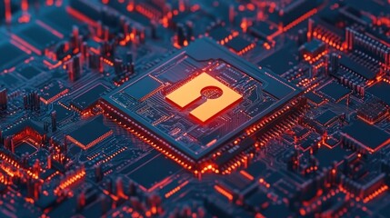 Poster - A macro photograph depicts an illuminated computer processor circuit board
