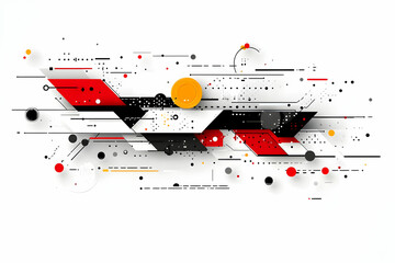 Poster - abstract geometric design with red, black, and yellow shapes on white background. interconnected lin