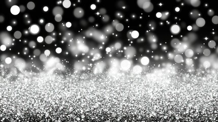 Aufkleber - Sparkling silver glitter and bokeh effects on black background