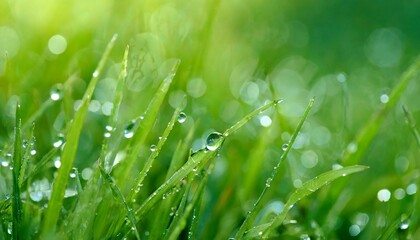 close-up of dew on vibrant green summer grass