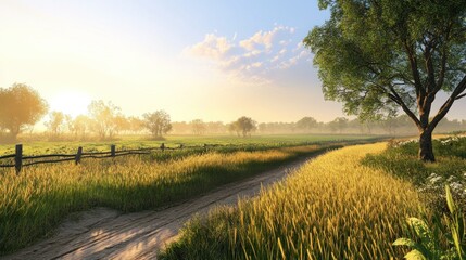 Poster - A beautiful countryside scene with fields and a dirt path