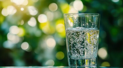 Poster - A clear glass filled with water and many bubbles present
