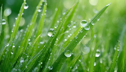 close-up of dew on vibrant green summer grass