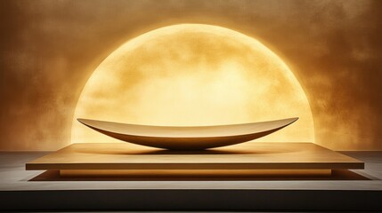 Poster - A golden platform with a bowl in a dramatic illuminated scene