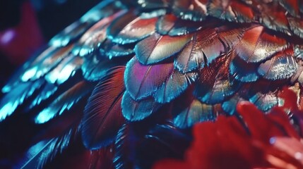 Poster - A close up image of colorful layered bird feathers