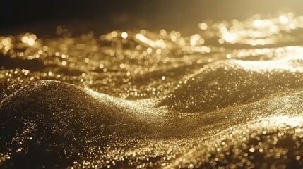 Aufkleber - Golden particles forming a wavy surface with shining light effects