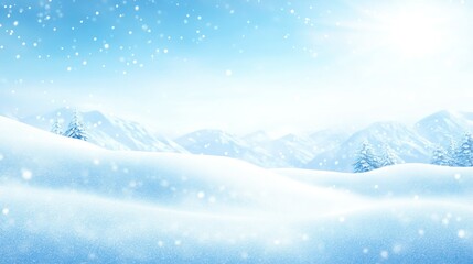 Poster - Snowy winter mountain landscape with falling snowflakes and evergreen trees