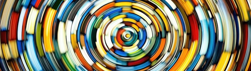 Poster - Colorful concentric circles created using many multicolored rectangles arranged together