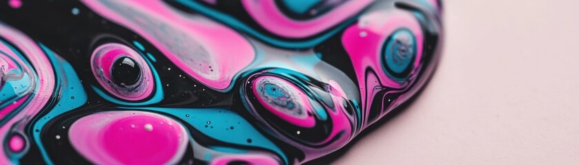Poster - Swirling combination of black pink and blue liquid substances forms a pattern