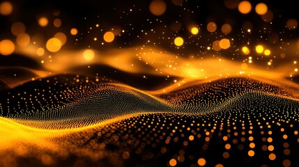 Aufkleber - Abstract digital golden particles floating in a dark background