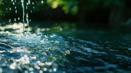 Poster - Water droplets cascading into the ripples of a flowing stream