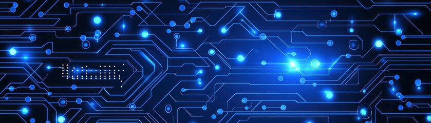 Poster - Electronic circuits glowing in a futuristic digital blue design