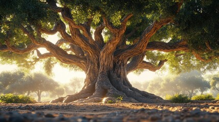 Poster - A large ancient tree with sprawling branches and green leaves