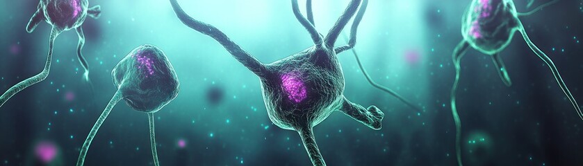 Poster - An artistic microscopic illustration of nerve cells in the brain
