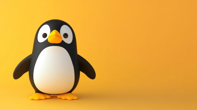 Cute Penguin Character Standing on Yellow Background Studio Shot Illustration