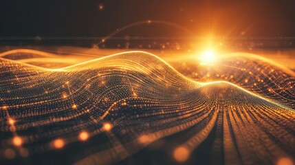 Poster - Abstract digital landscape with illuminating data and shimmering lights