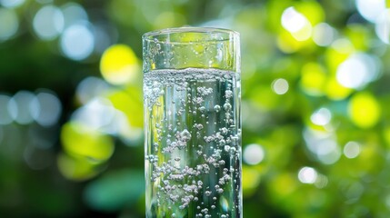 Poster - A clear glass filled with bubbly water against a green background