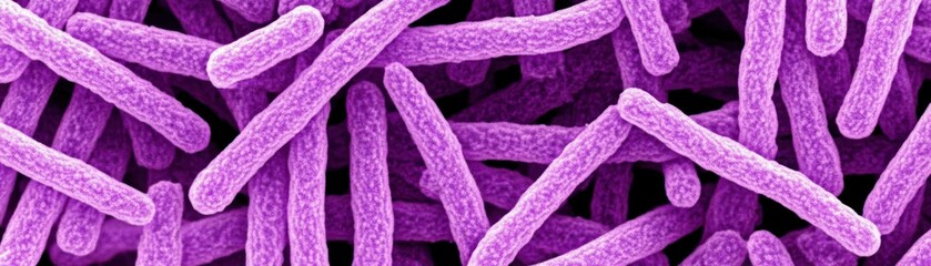 Poster - Numerous elongated purple bacteria are viewed in a microscopic perspective