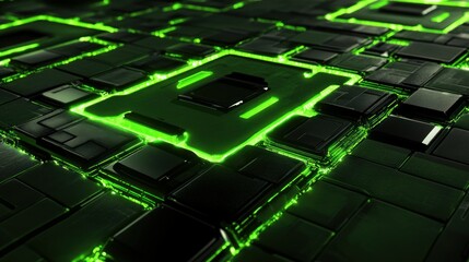 Poster - A glowing green digital circuit board close up view