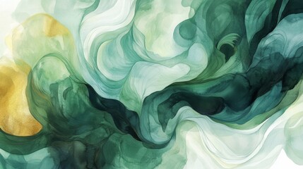Poster - Creating serene abstract watercolor swirls studio digital art calm environment close-up view green tea concept
