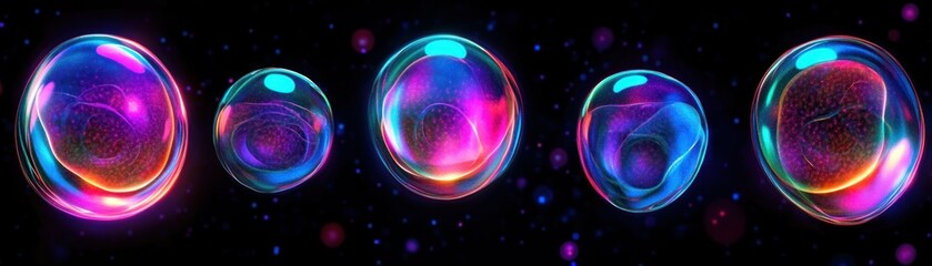 Poster - Vibrant translucent spheres floating against a dark starry background