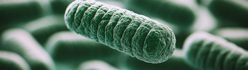 Poster - Microscopic green rod shaped bacteria appear in a close up view