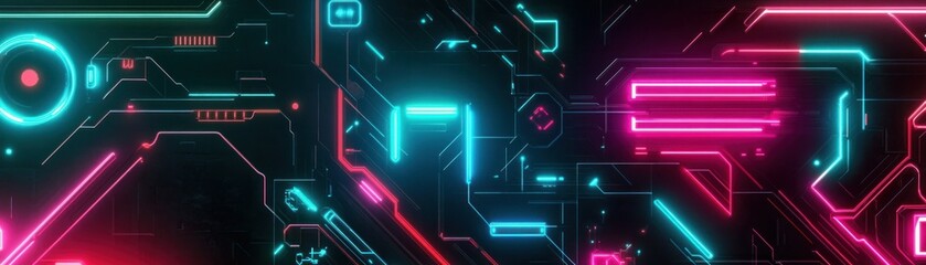 Poster - Illuminated electronic circuit board design with vibrant neon colored lines