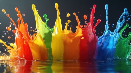 Poster - Colorful liquid splashing and creating water crown formations in the air