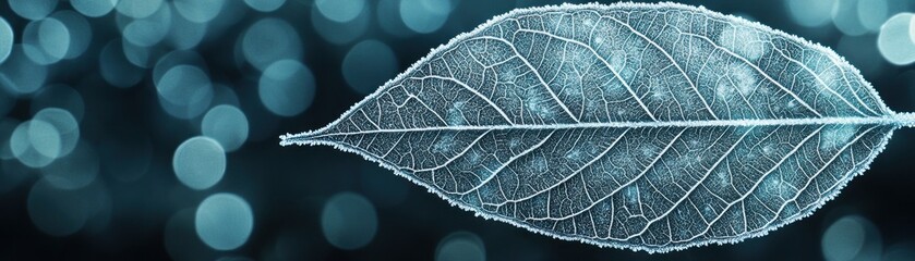 Poster - A single frozen leaf with beautiful bokeh background elements