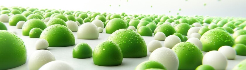 Poster - Green and white spheres of varying sizes cover the surface