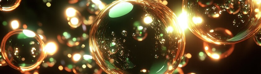 Aufkleber - Glowing transparent spheres reflect light creating an abstract digital composition