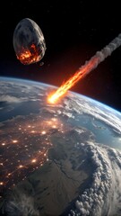Wall Mural - An asteroid hurtling towards Earth, leaving a fiery trail behind.