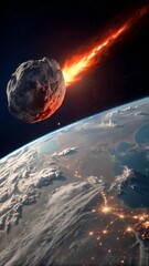 Wall Mural - An asteroid hurtling towards Earth, leaving a fiery trail behind.