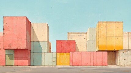 Poster - Colorful Geometric Building Blocks Abstract Architecture