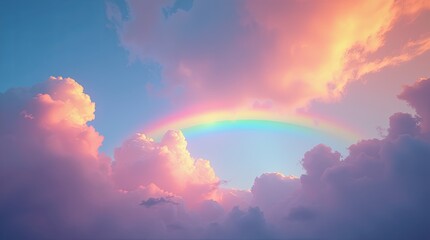 Poster - A rainbow is seen in the sky above a cloudy sky